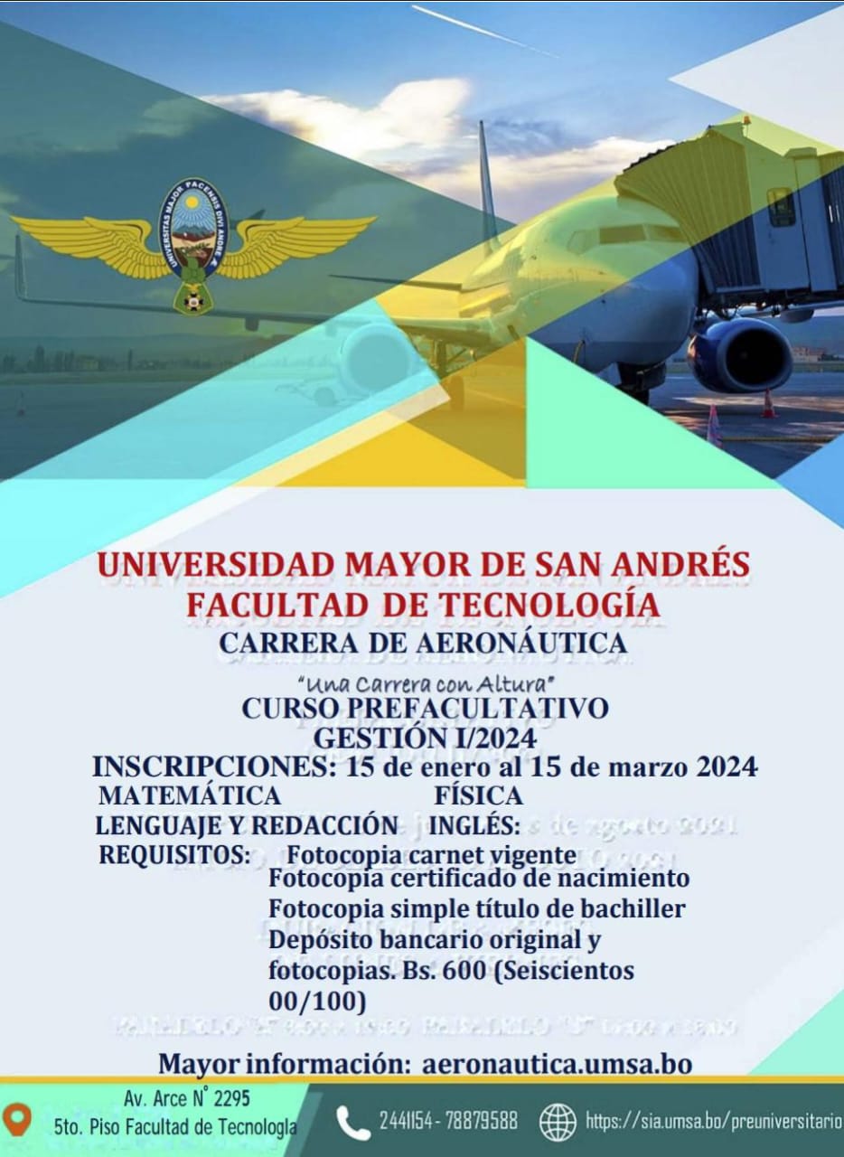 Inicio CARRERA DE AERONAUTICA Universidad Mayor de San Andr s